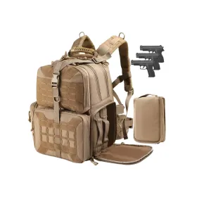 Tactical Range Backpack Bag, VOTAGOO Range Activity Bag For Handgun And Ammo, 3 Pistol Carrying Case For Hunting Shooting (Color: brown)